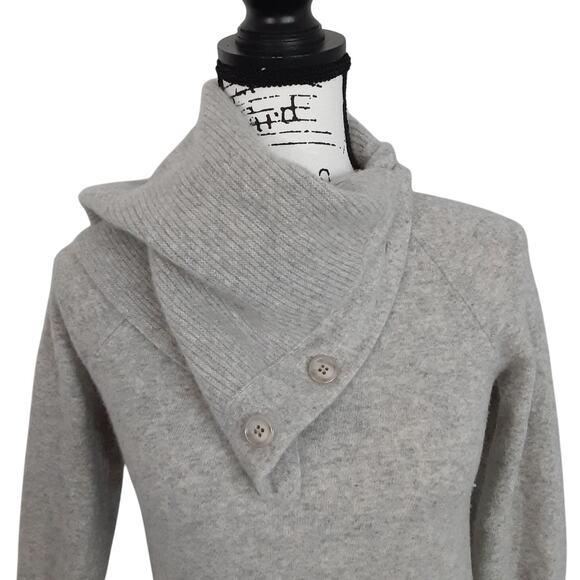 Sisley Cowl Neck Sweater Tunic Gray Half Sleeve Button Cashmere Merino Wool - Picture 3 of 10